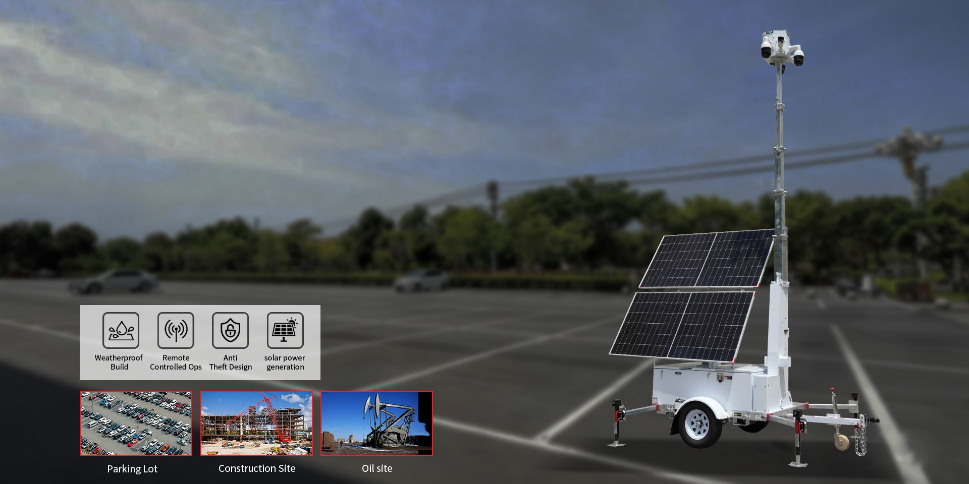 Biglux Solar Surveillance Trailer for Remote & Security - Home Banner with Solar Powered CCTV for Jobsite, Parking Lot, and Event Security